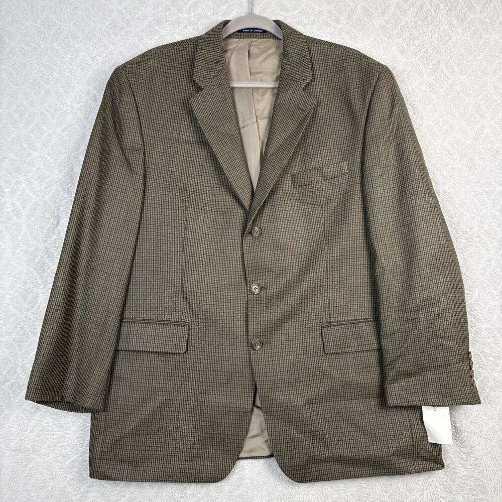 Vtg Ralph Lauren 44R Houndstooth Green Brown Silk Wool Sport Coat Blazer Jacket